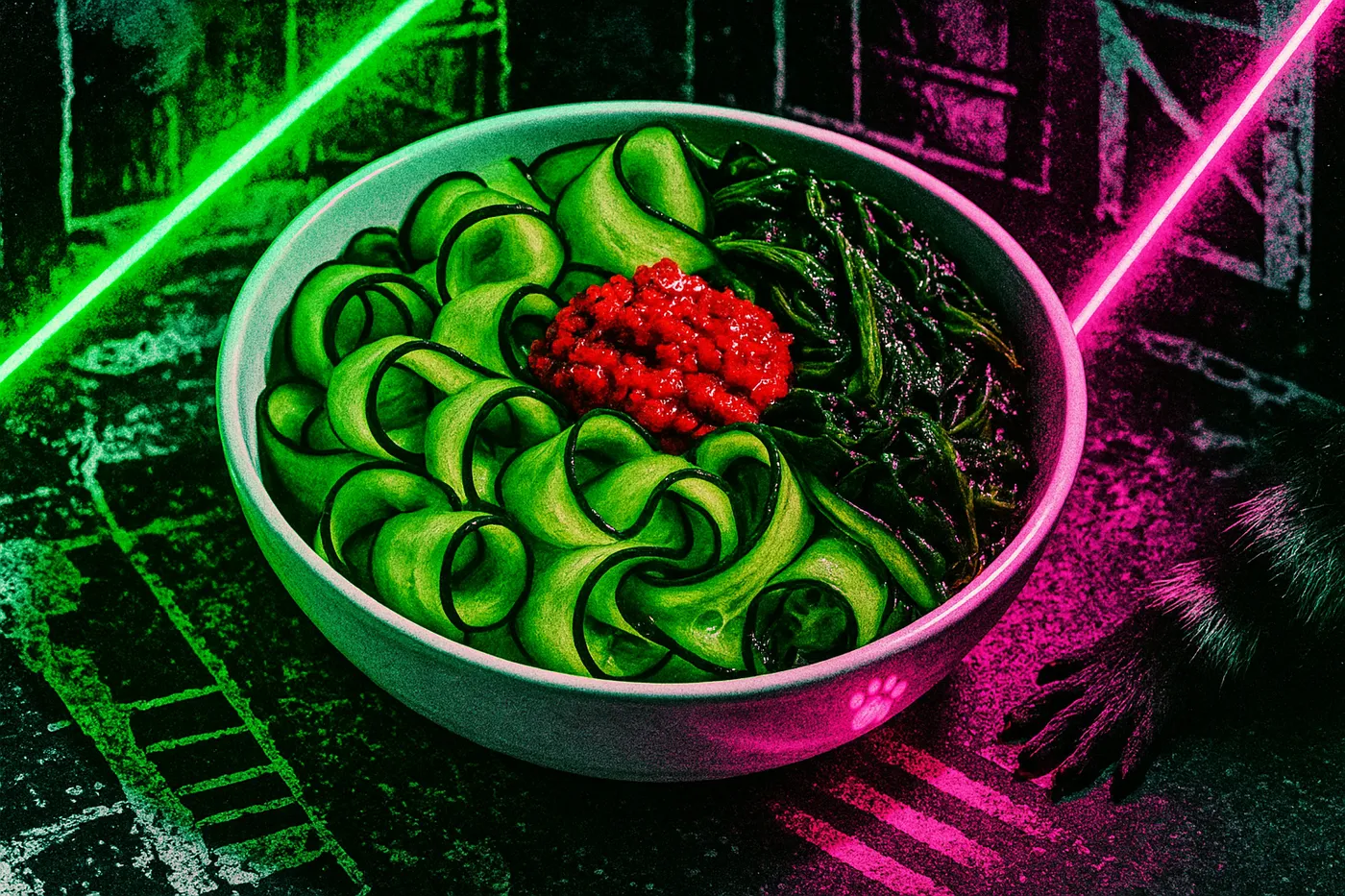 Cucumber Salad with Sambal and Mustard Greens