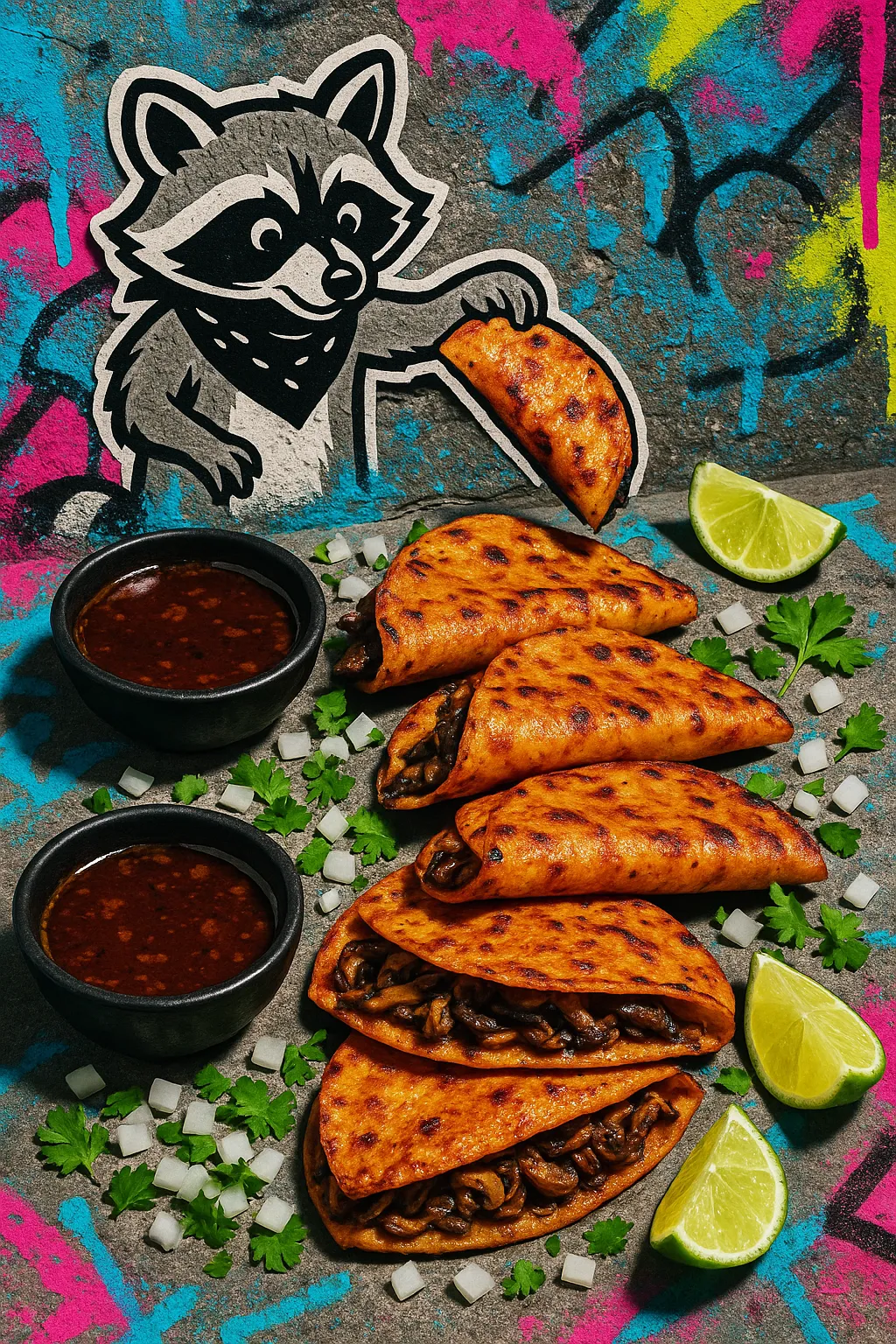 Final plated mushroom birria tacos